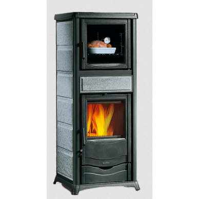Plieninė krosnelė Nordica Rossella Plus Forno Evo 9,4kW su akmens apdaila Plieninė krosnelė Nordica Rossella Plus Forno Evo 9,4kW su akmens apdaila